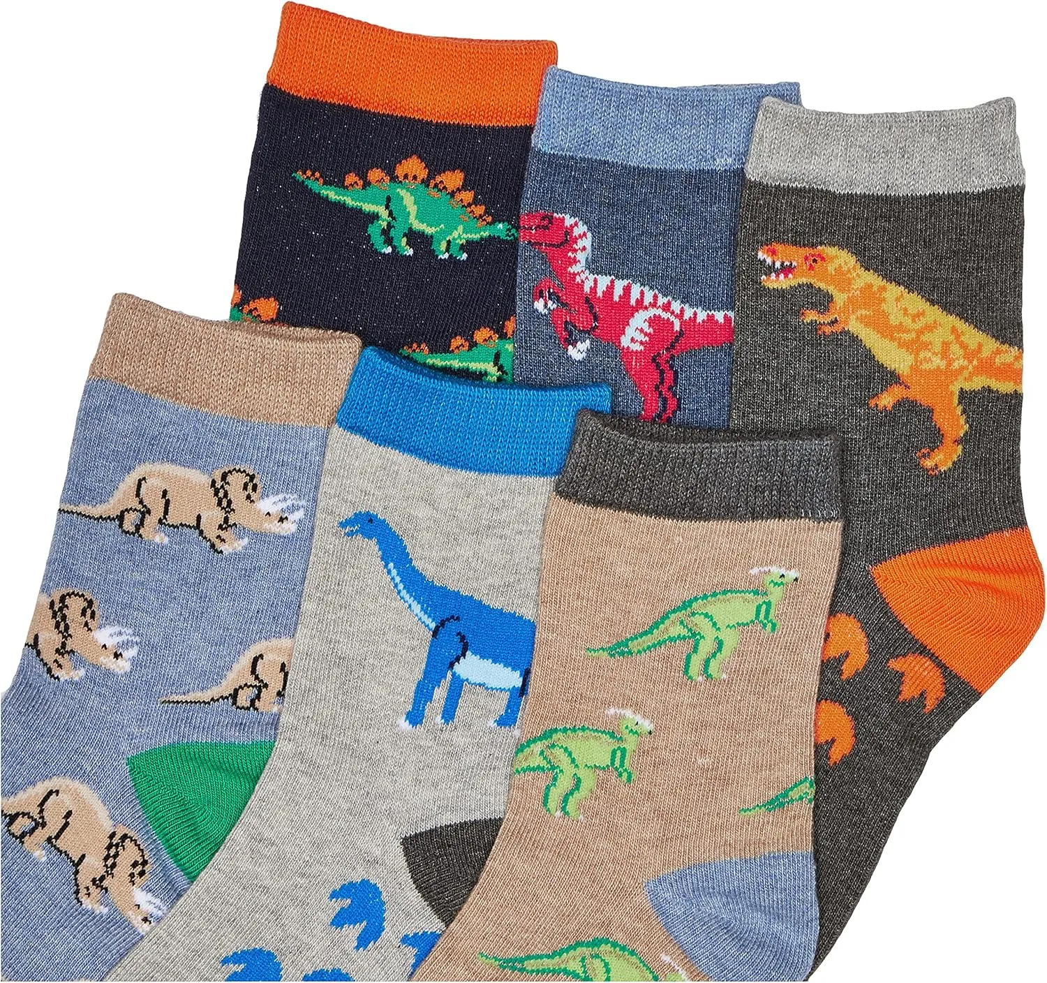 Jefferies Socks Boys' Dinosaur Pattern Cotton Crew Socks 6 Pack