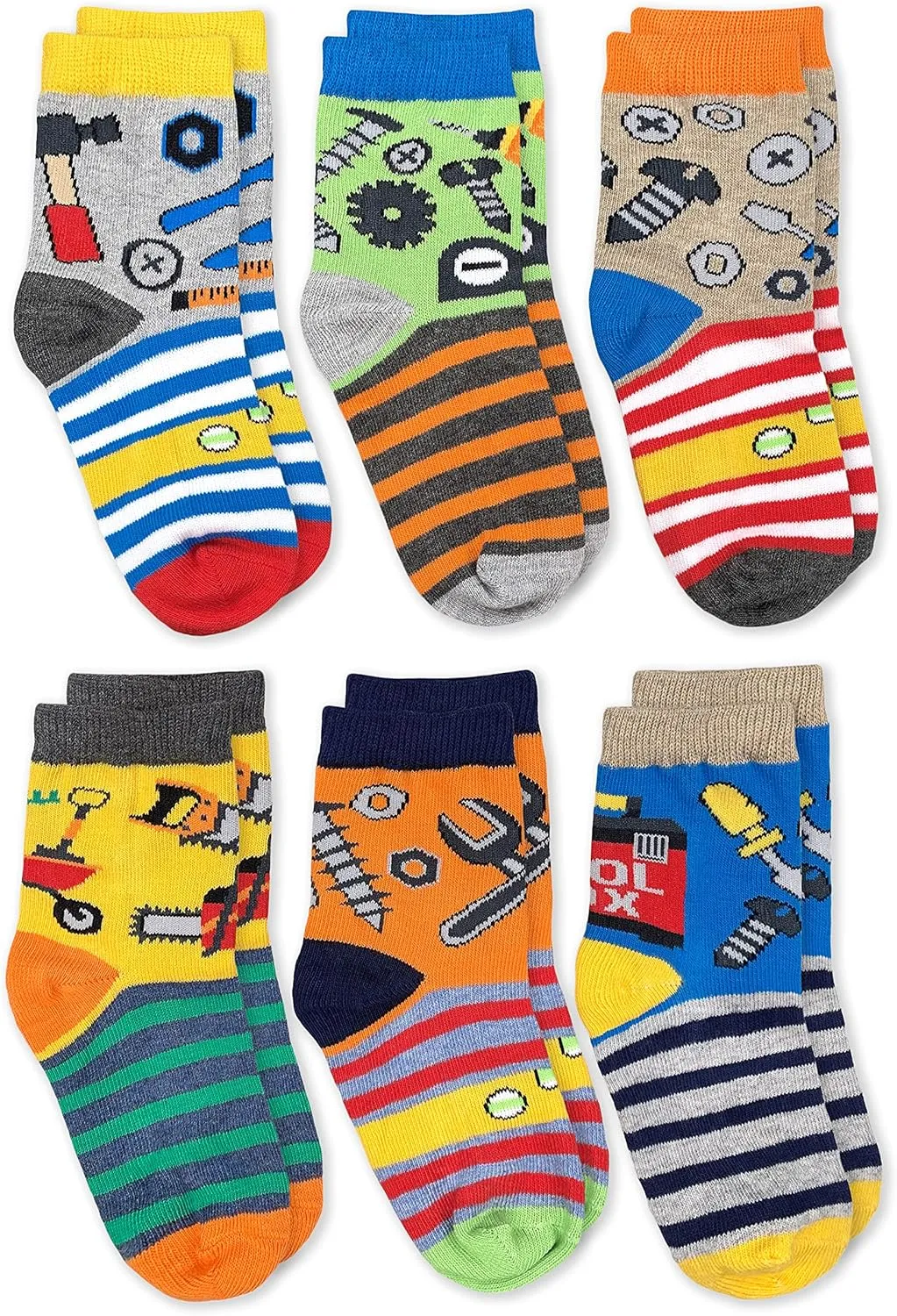 Jefferies Socks Boys' Tools Pattern Crew Socks 6 Pack