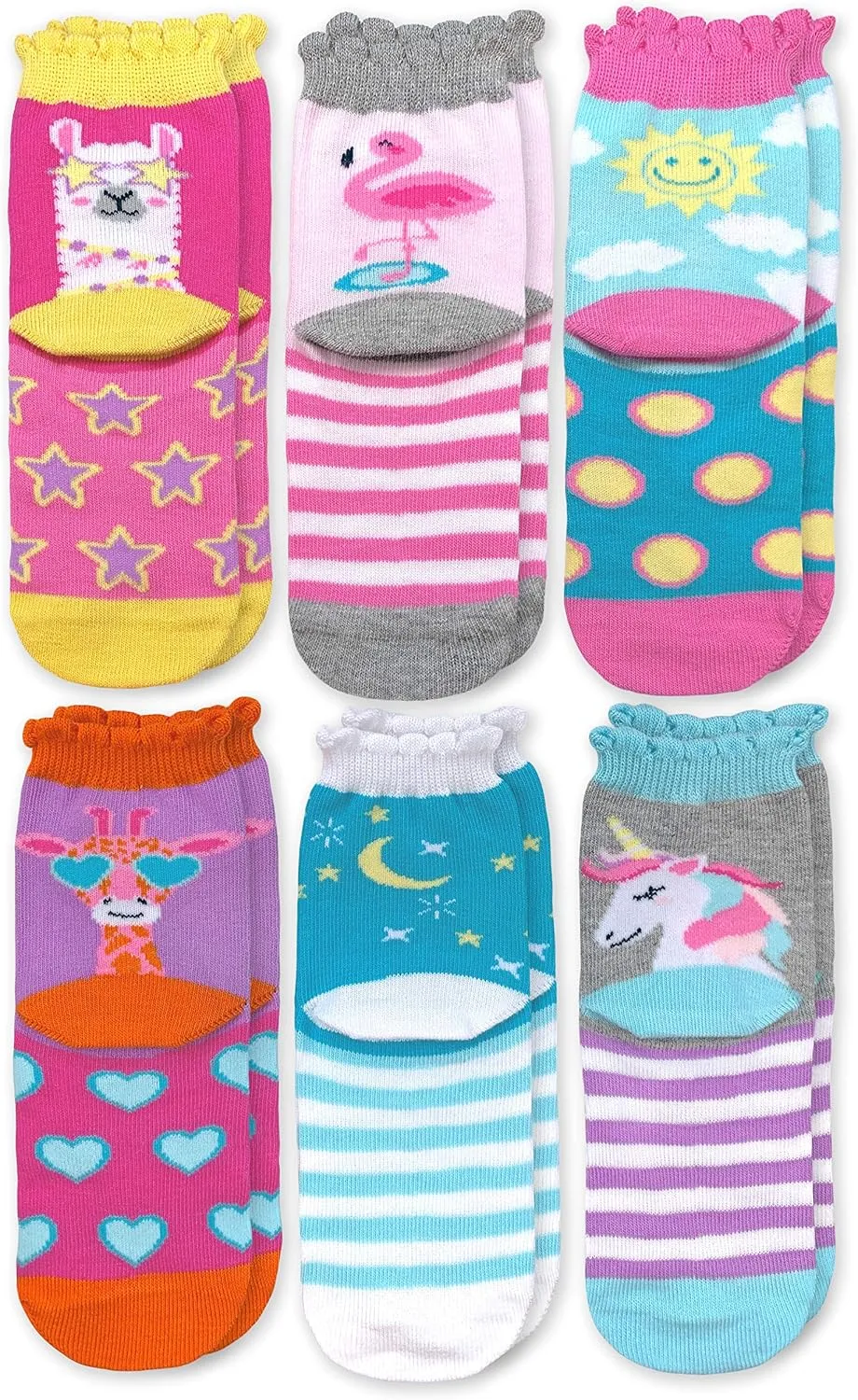 Jefferies Socks Girl's Unicorn Llama Giraffe Flamingo Novelty Pattern Crew Socks 6 Pack
