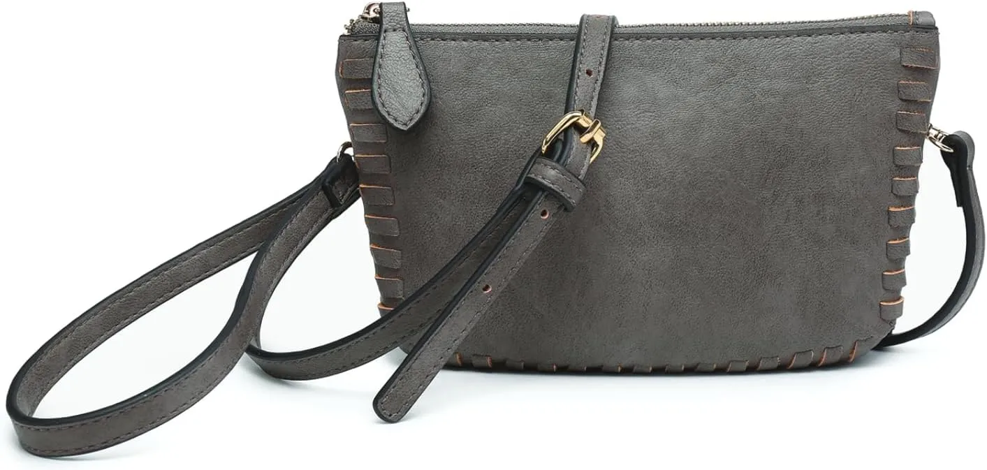JEN & CO. Bonnie Vegan Leather Small Crossbody Bags Whipstitch Wristlet Wallets Clutch Purses Shoulder Handbag for Women