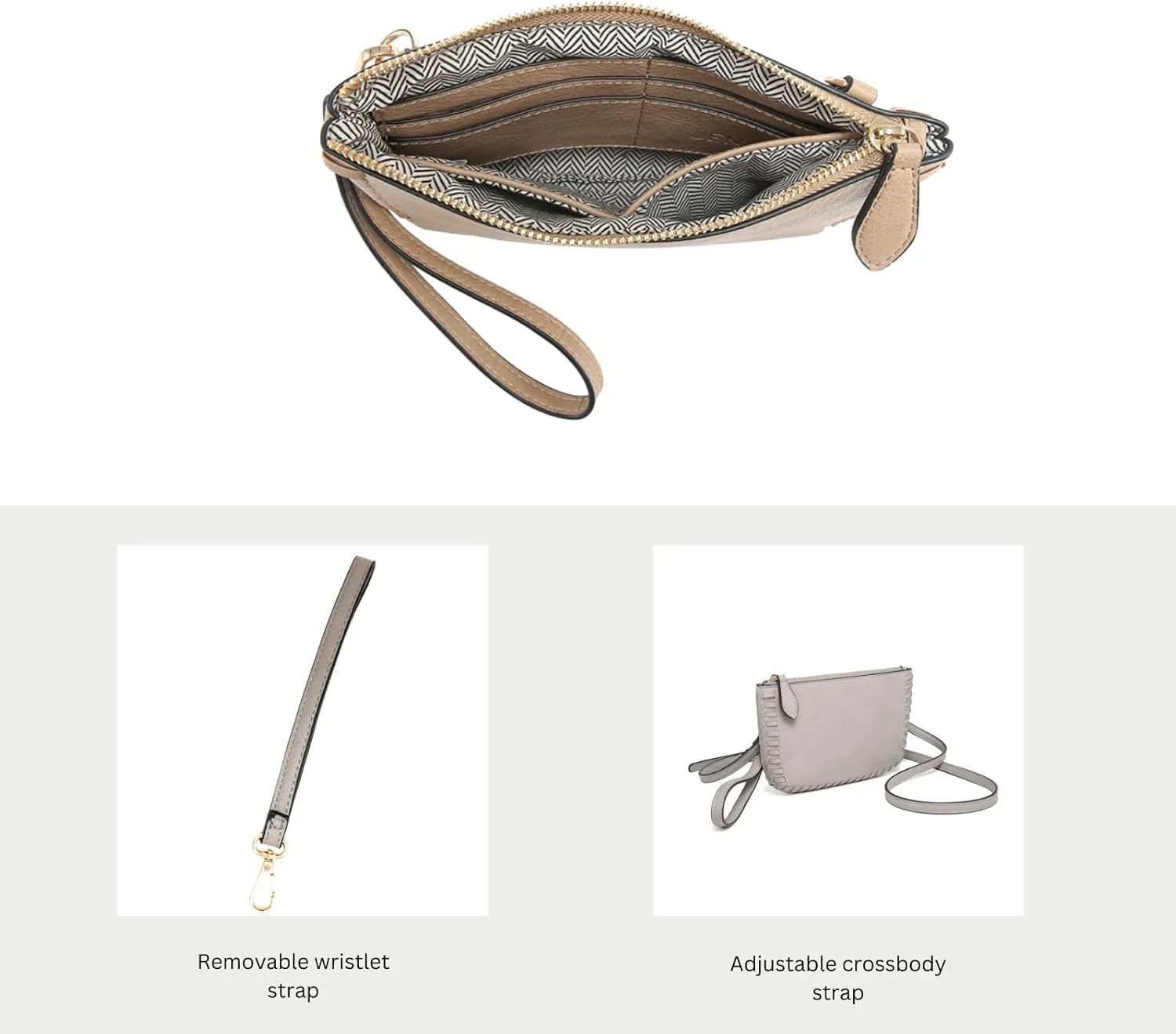 JEN & CO. Bonnie Vegan Leather Small Crossbody Bags Whipstitch Wristlet Wallets Clutch Purses Shoulder Handbag for Women