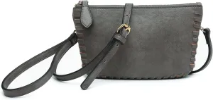 JEN & CO. Bonnie Vegan Leather Small Crossbody Bags Whipstitch Wristlet Wallets Clutch Purses Shoulder Handbag for Women