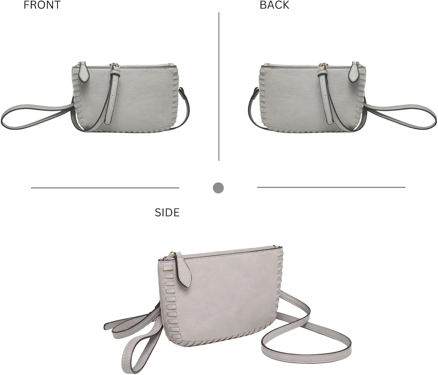 JEN & CO. Bonnie Vegan Leather Small Crossbody Bags Whipstitch Wristlet Wallets Clutch Purses Shoulder Handbag for Women