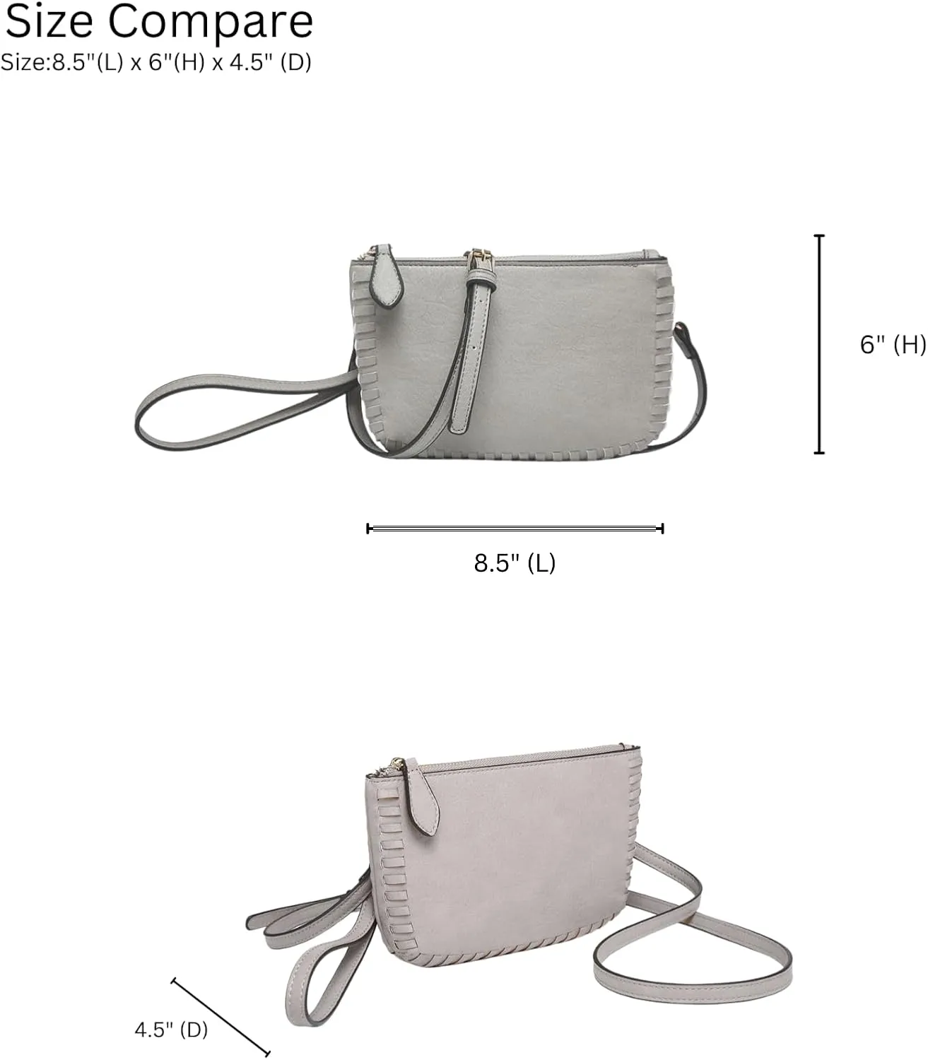 JEN & CO. Bonnie Vegan Leather Small Crossbody Bags Whipstitch Wristlet Wallets Clutch Purses Shoulder Handbag for Women