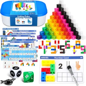 Jenaai 132 Pcs Math Cubes Math Manipulatives Activity Set, Number Linking Cubes Counting Toys with Storage Box and STEM Cards, Linking Cube Connecting Blocks for Kids Kindergarten Learning Activities