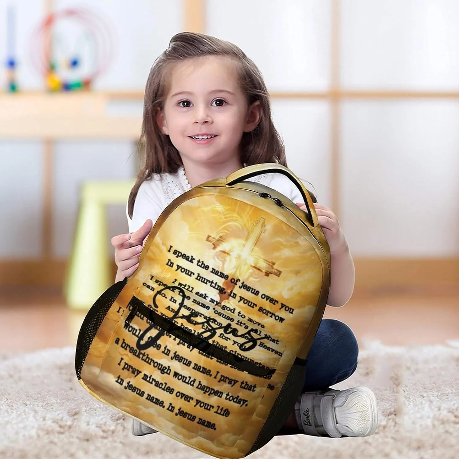 Jesus Catholic Backpack for Kids Girls Boys School, 16 Inches Divine Mercy Theme Bookbag, Adjustable, Lightweight, Large Capacity, Colorful Religious Christian Backpack