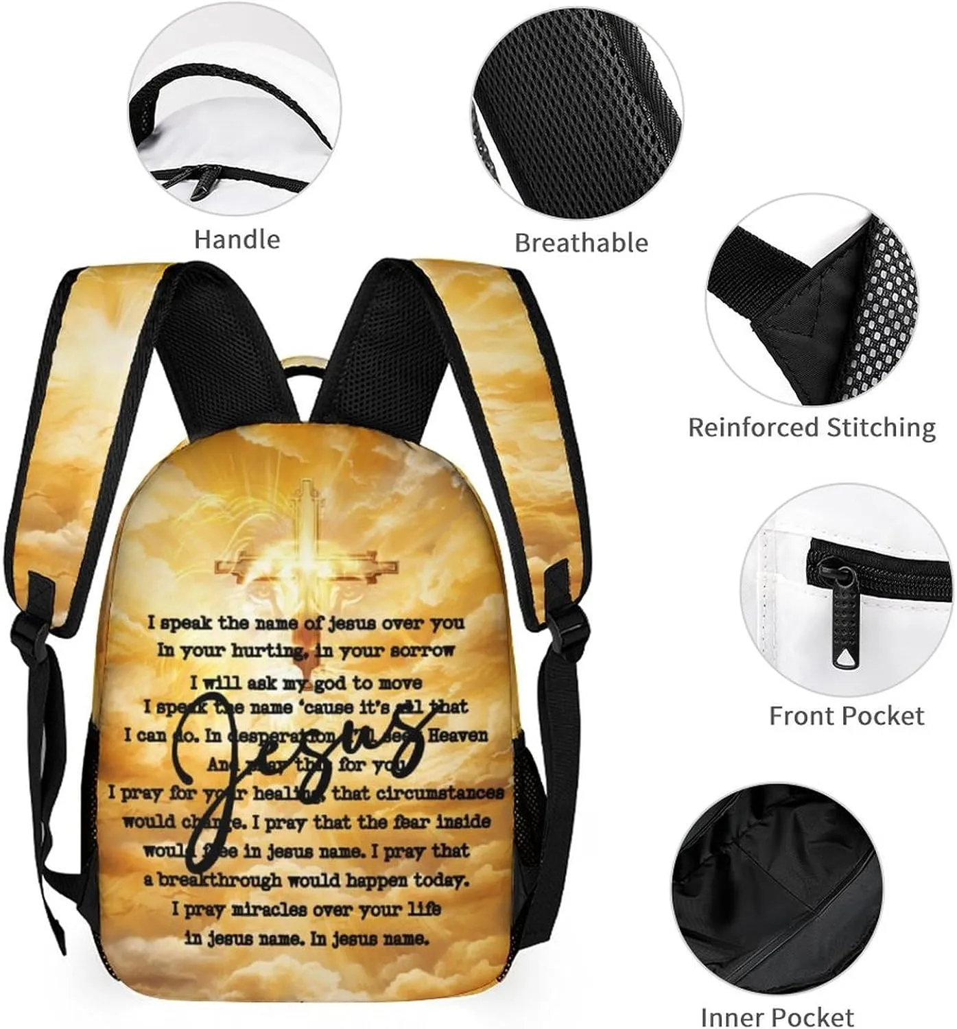 Jesus Catholic Backpack for Kids Girls Boys School, 16 Inches Divine Mercy Theme Bookbag, Adjustable, Lightweight, Large Capacity, Colorful Religious Christian Backpack
