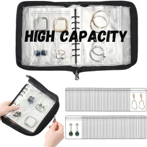 Jewelry Organizer Travel Earring Organizer Case Transparent Jewelry Storage Book for Earring, Necklace, Ring, With pvc Jewelry Pouches Zipper Bags