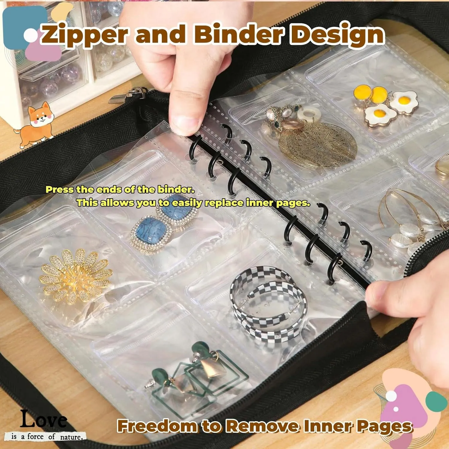 Jewelry Organizer Travel Earring Organizer Case Transparent Jewelry Storage Book for Earring, Necklace, Ring, With pvc Jewelry Pouches Zipper Bags