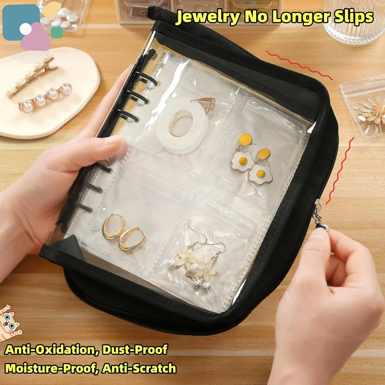 Jewelry Organizer Travel Earring Organizer Case Transparent Jewelry Storage Book for Earring, Necklace, Ring, With pvc Jewelry Pouches Zipper Bags