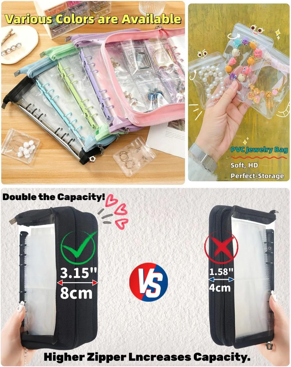 Jewelry Organizer Travel Earring Organizer Case Transparent Jewelry Storage Book for Earring, Necklace, Ring, With pvc Jewelry Pouches Zipper Bags