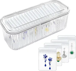 Jewelry Organizers and Storage, Clear Acrylic Jewelry Organizer Box with 20 Portable Pouches for Travel, Tangle-Free, Dust-Proof, Anti-Tarnish Necklaces/Earrings/Rings Organizer