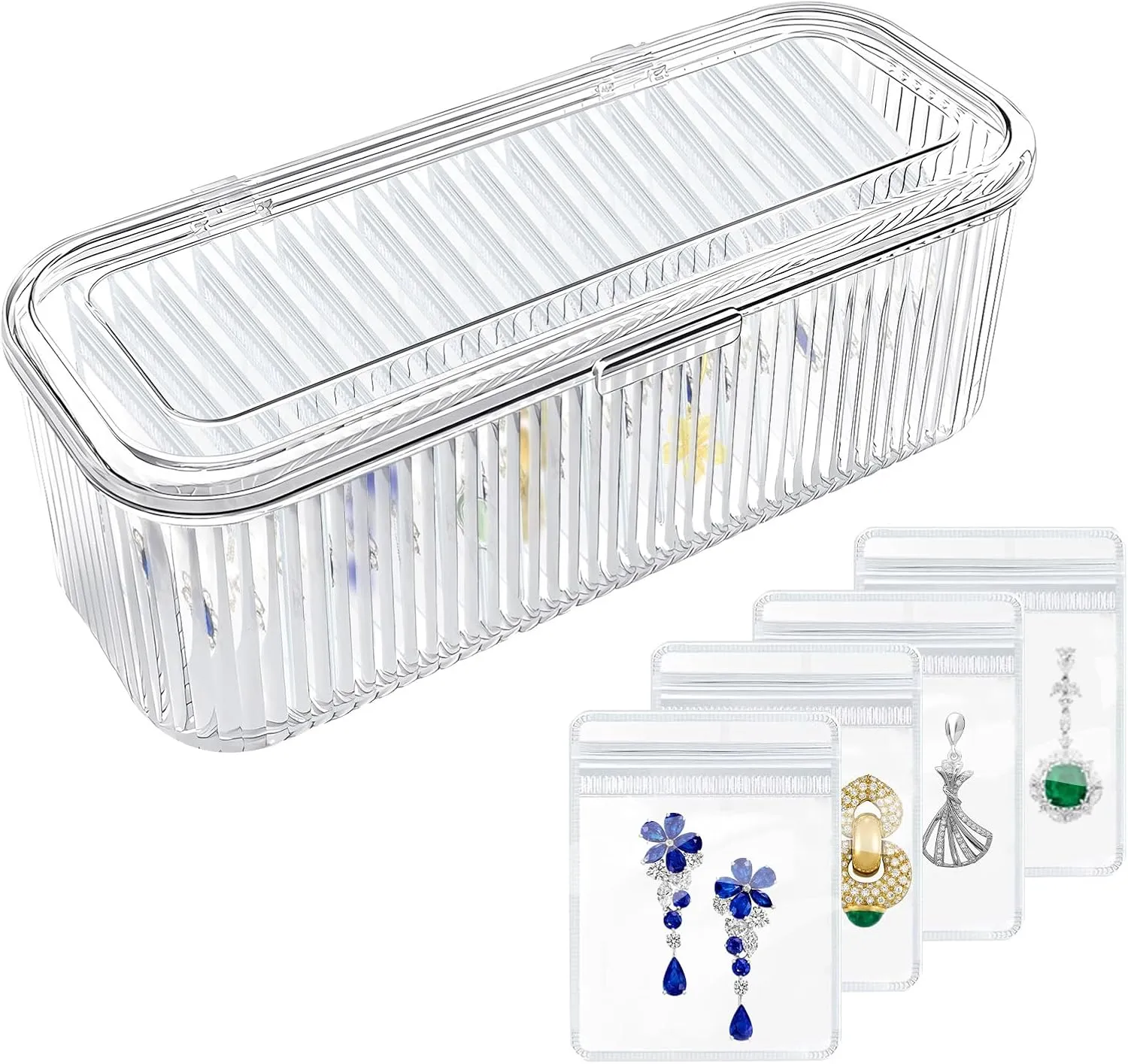 Jewelry Organizers and Storage, Clear Acrylic Jewelry Organizer Box with 20 Portable Pouches for Travel, Tangle-Free, Dust-Proof, Anti-Tarnish Necklaces/Earrings/Rings Organizer