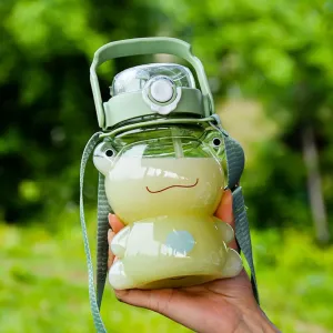 JHTPSLR Large Clear Frog Water Bottle School Sports with Straw and Strap 29oz Cute Kawaii Water Bottle Green Frogs Plastic Water Bottle Leakproof Reusable Back to School Supplies(Green Frog)