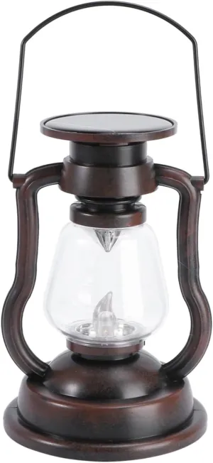 jojofuny Vintage Style Solar Kerosene Lamp Handheld Lantern Outdoor Decorative Lighting for Garden