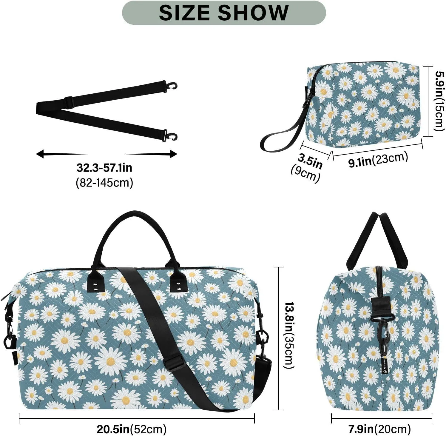 Joko Ivery Daisies Lime Green Travel Duffel Bags for Girls and Boys 34L Weekender Overnight Bag with Toiletry Bag Travel Necessities with Comfort Handle for Travel Sports