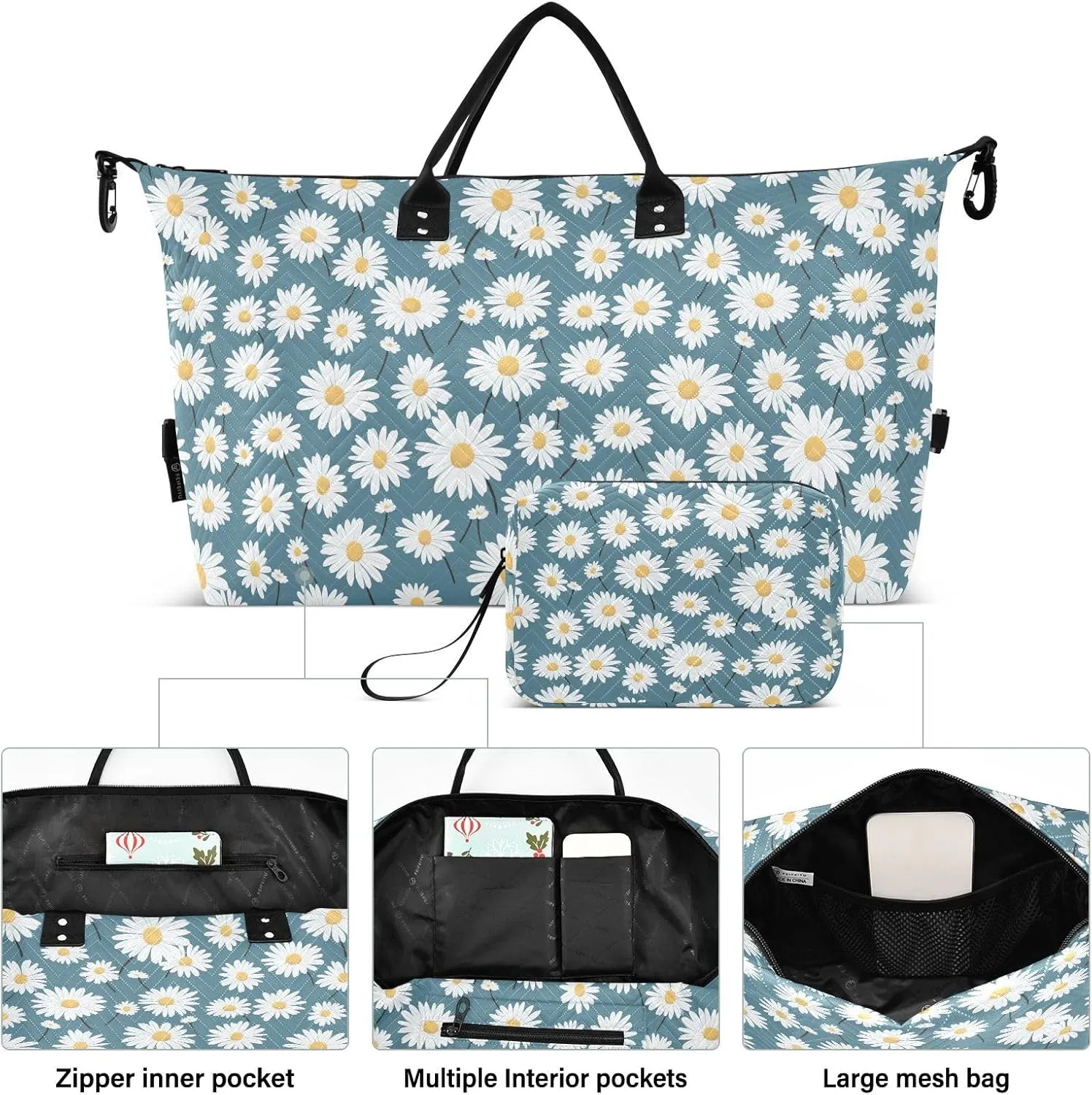 Joko Ivery Daisies Lime Green Travel Duffel Bags for Girls and Boys 34L Weekender Overnight Bag with Toiletry Bag Travel Necessities with Comfort Handle for Travel Sports