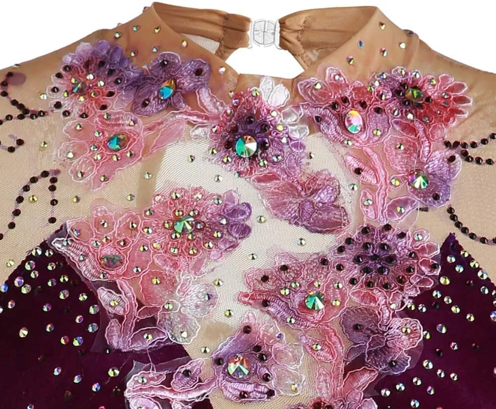 JRUIA Women's Girls' Velvet Ice Skating Dress Handmade Figure Skating Wear Crystals Gymnastics Ballet Competition Costumes