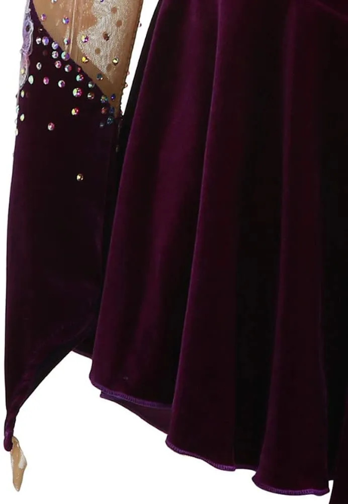 JRUIA Women's Girls' Velvet Ice Skating Dress Handmade Figure Skating Wear Crystals Gymnastics Ballet Competition Costumes