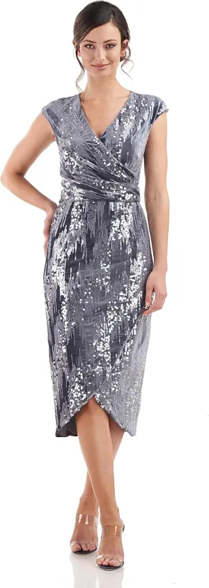JS Collections Women's June Faux Wrap Midi Dress