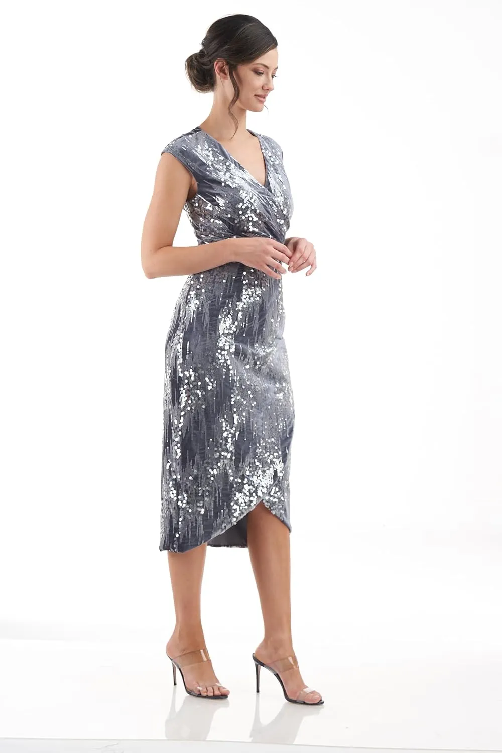 JS Collections Women's June Faux Wrap Midi Dress