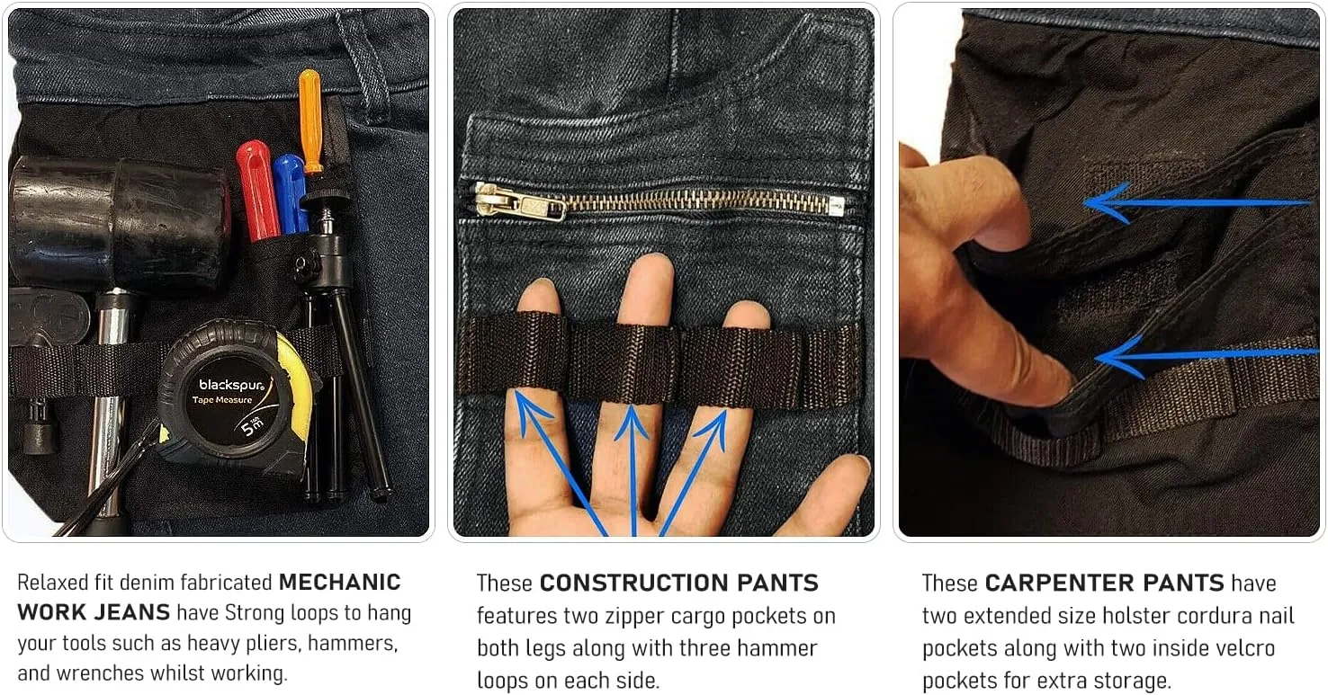 Juicy Trendz Men's Work Pants – Heavy-Duty Relaxed Fit Utility Cargo Trousers for Construction, Carpenter & Outdoor Work