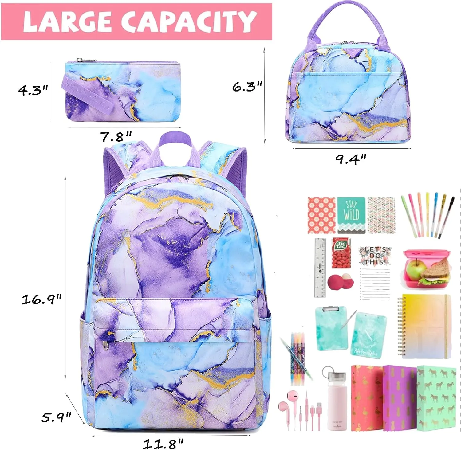 Jumpopack Backpack for Girls School Bag With Lunch Box - Kids Bookbag for Teen Girls