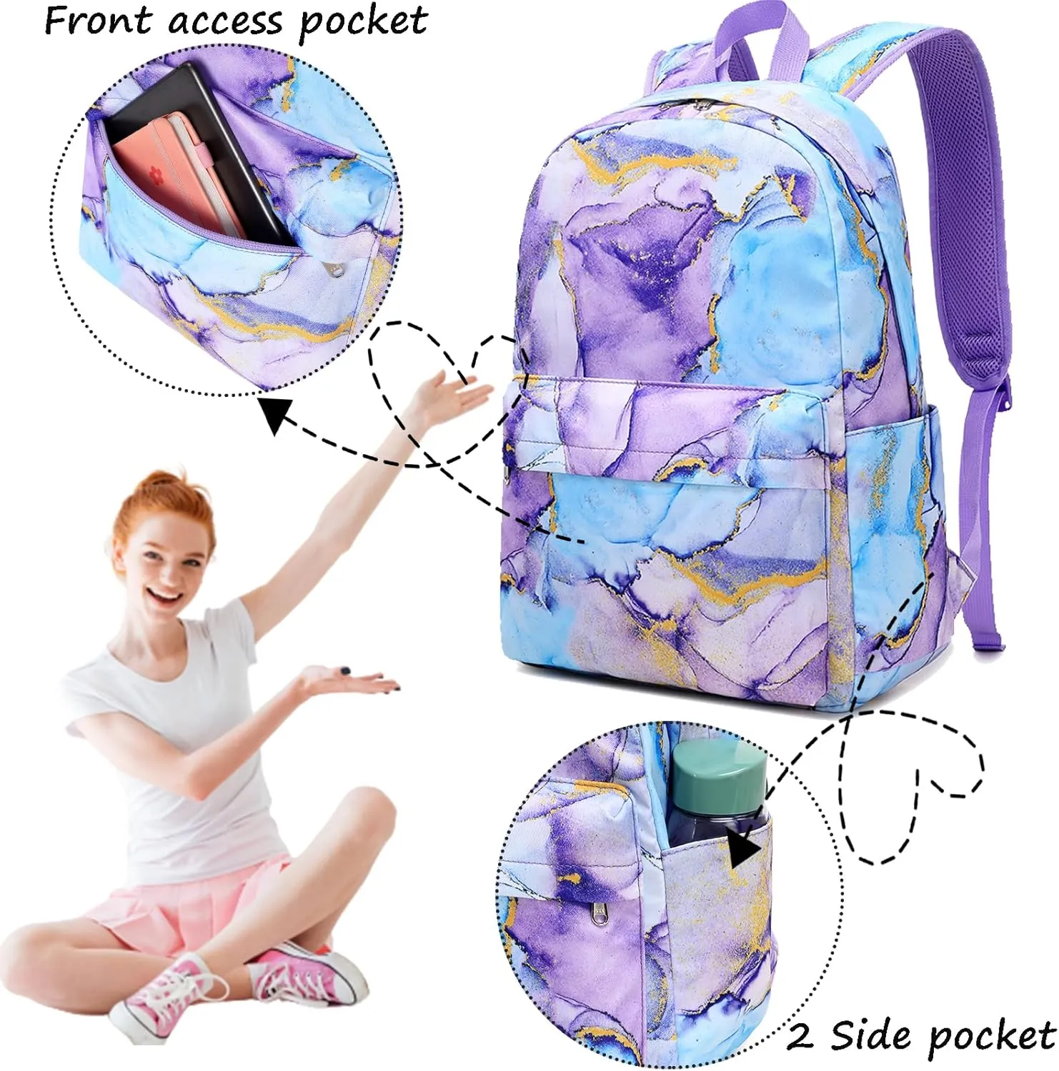 Jumpopack Backpack for Girls School Bag With Lunch Box - Kids Bookbag for Teen Girls