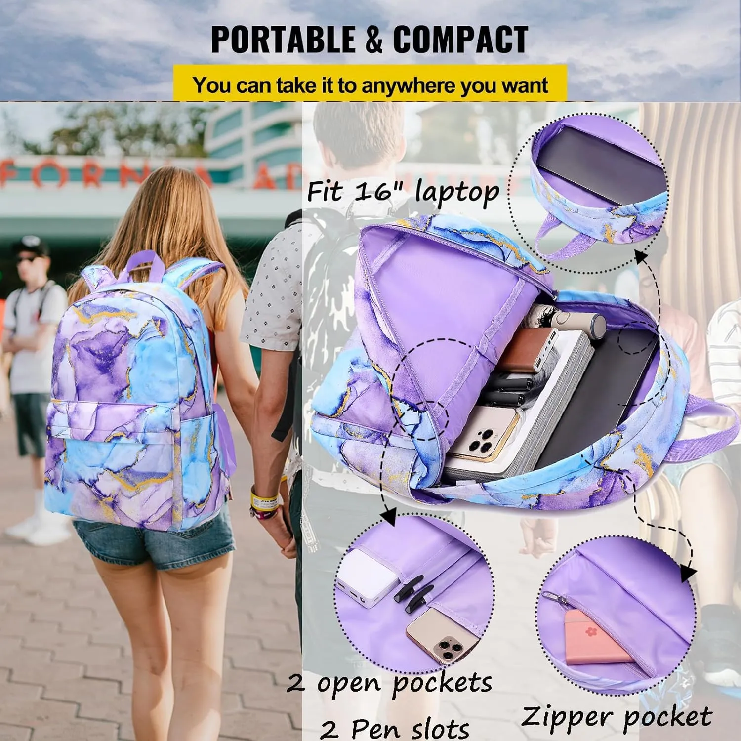 Jumpopack Backpack for Girls School Bag With Lunch Box - Kids Bookbag for Teen Girls