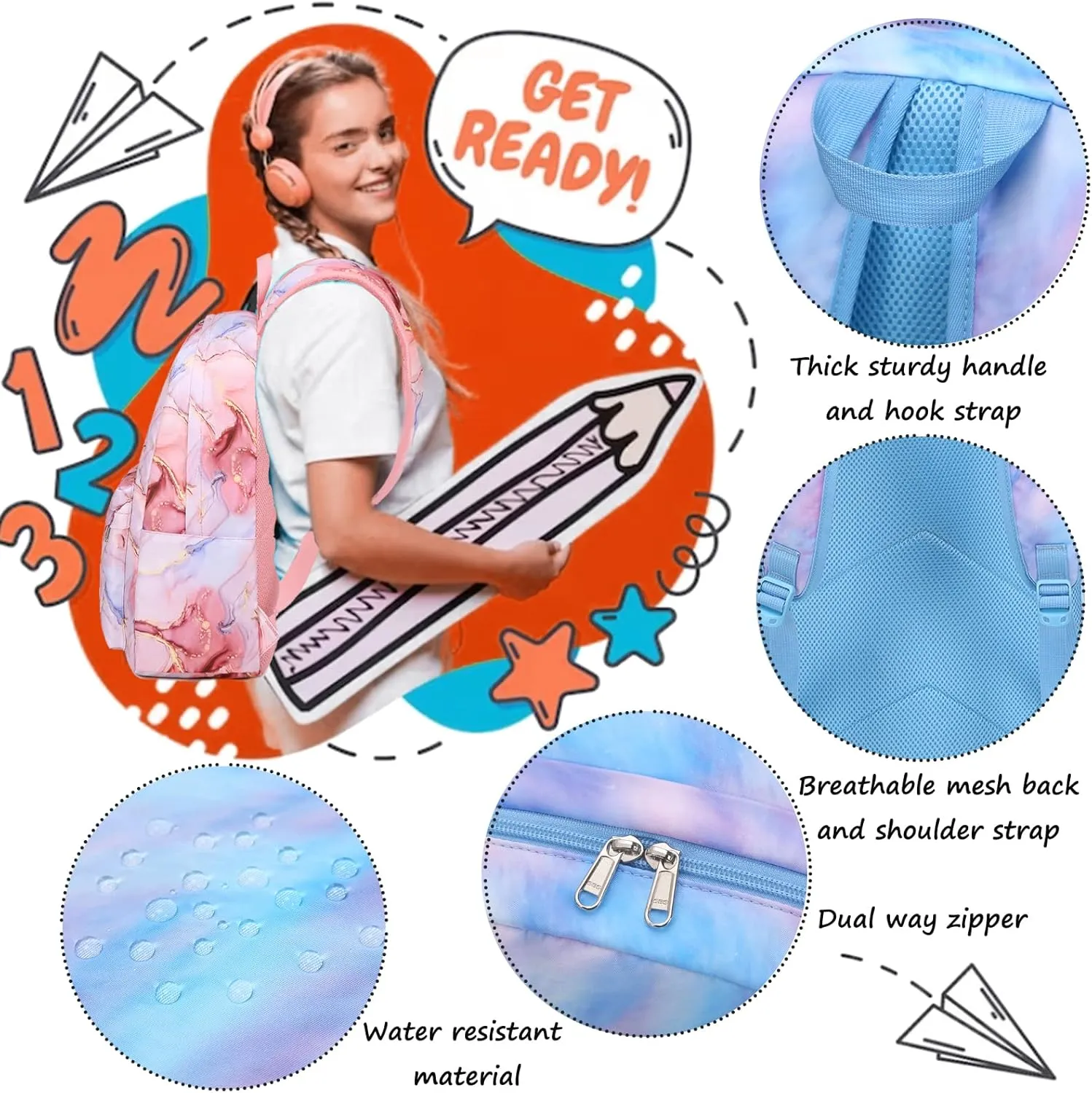 Jumpopack Backpack for Girls School Bag With Lunch Box - Kids Bookbag for Teen Girls