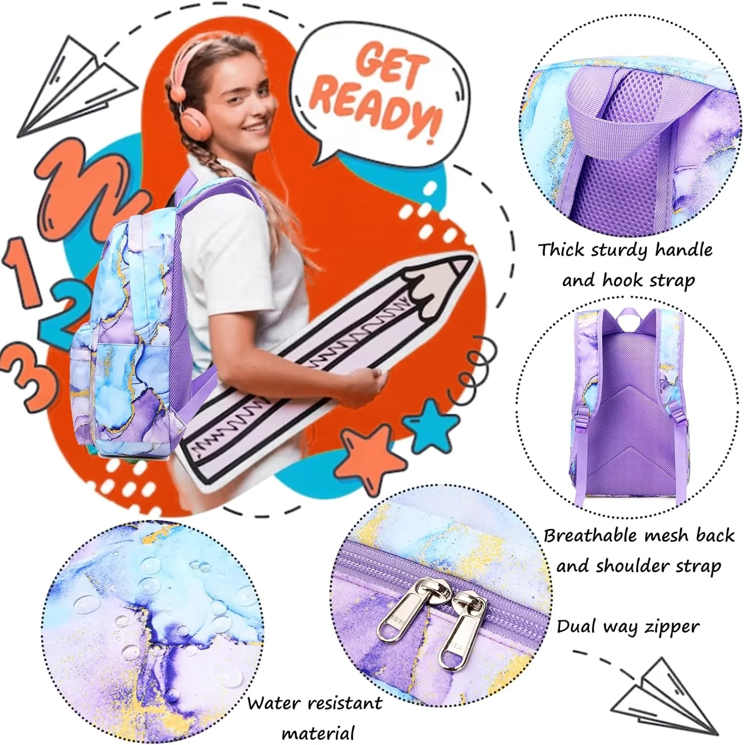 Jumpopack Backpack for Girls School Bag With Lunch Box - Kids Bookbag for Teen Girls