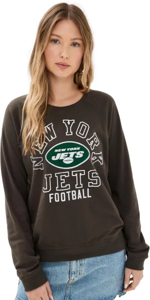 Junk Food Women's Jets Flocked Raglan Crew Sweatshirt