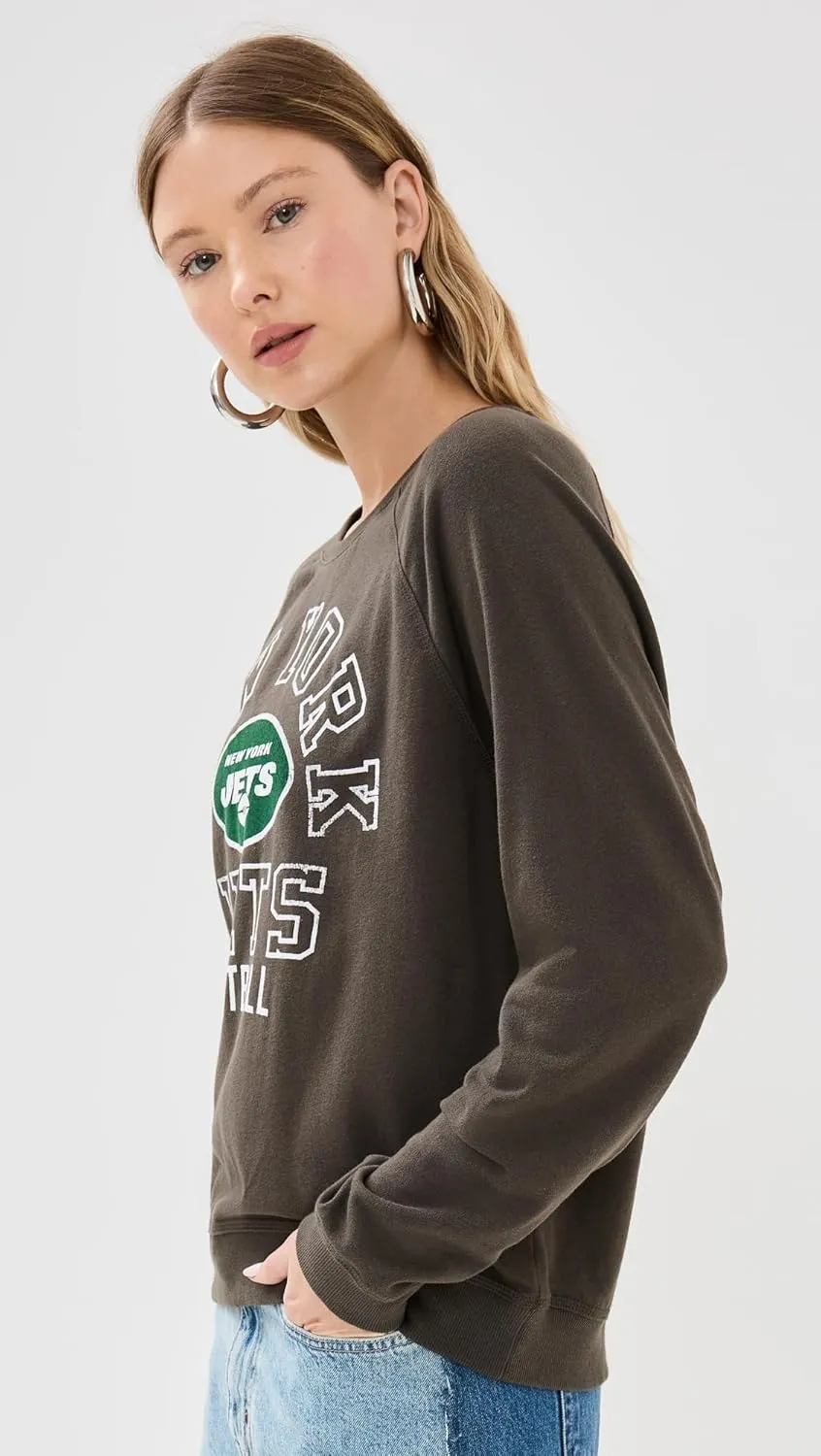 Junk Food Women's Jets Flocked Raglan Crew Sweatshirt