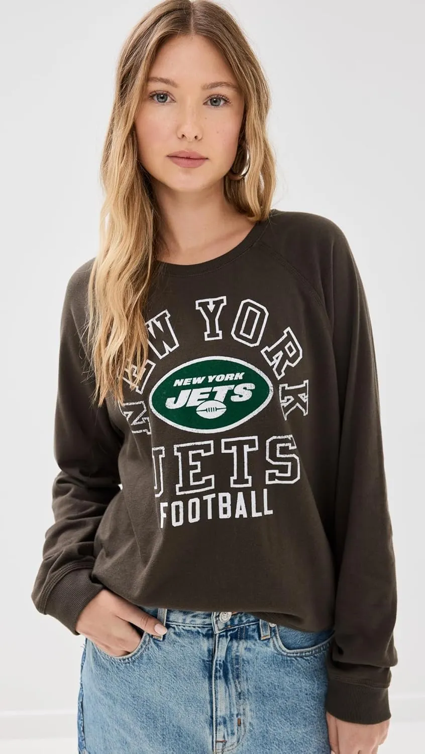 Junk Food Women's Jets Flocked Raglan Crew Sweatshirt