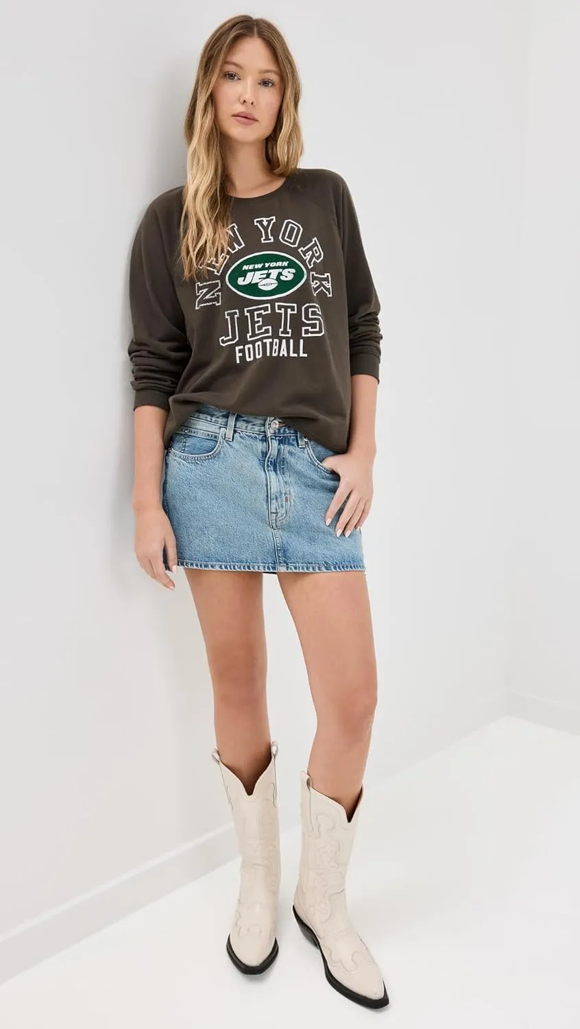 Junk Food Women's Jets Flocked Raglan Crew Sweatshirt