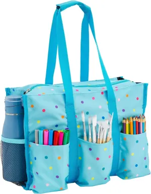 Juvale Utility Tote Bag with Pockets and Compartments - Zip Top All Purpose Travel Organizer for Teachers, Nurses, Women (Light Blue, 14.5 x 10.5 x 6 In)