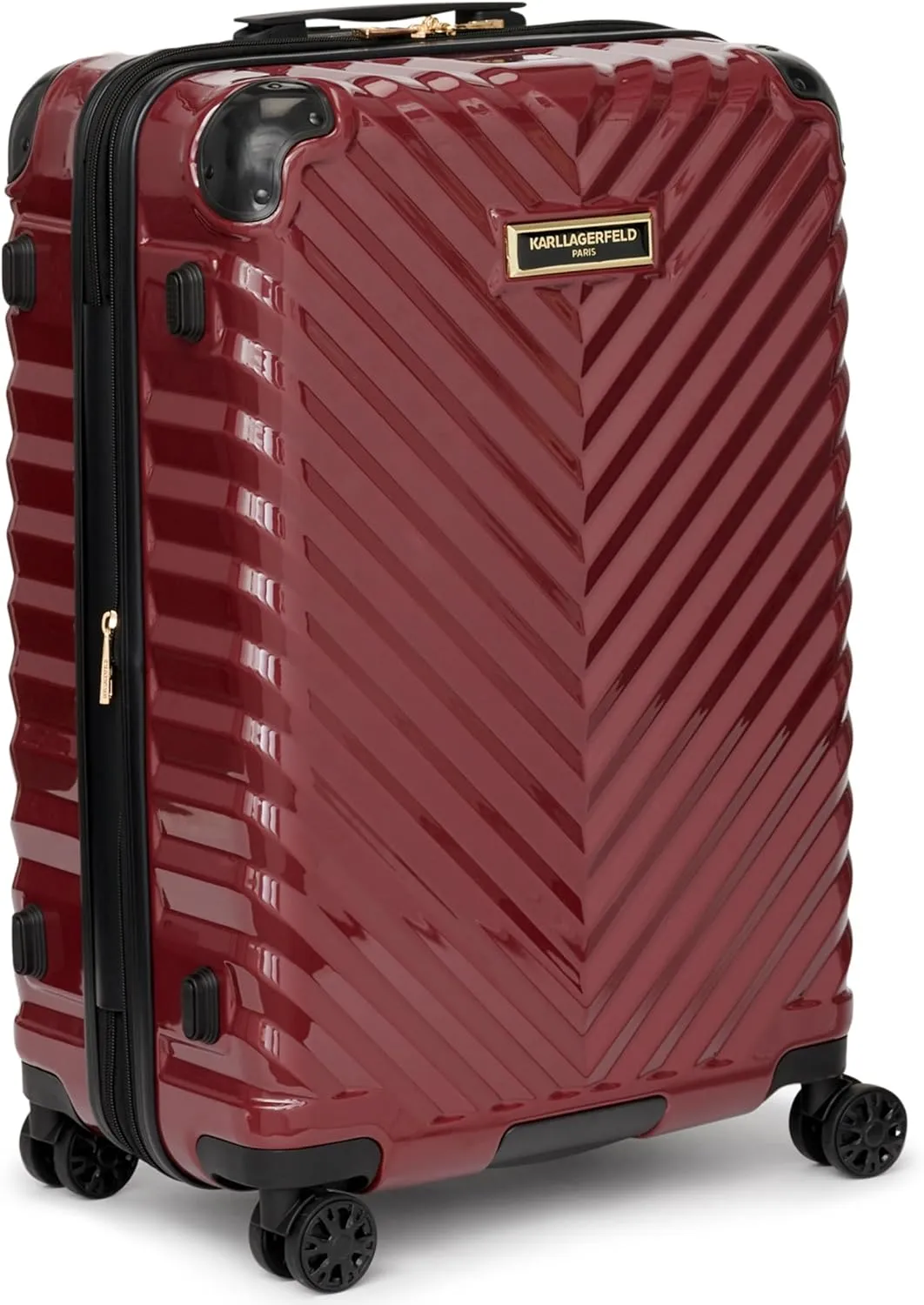Karl Lagerfeld Paris Women's V-Stripe Upright Hardside Suitcase 24", Burgundy, One Size