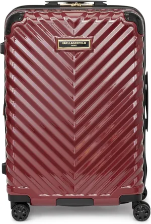 Karl Lagerfeld Paris Women's V-Stripe Upright Hardside Suitcase 24", Burgundy, One Size