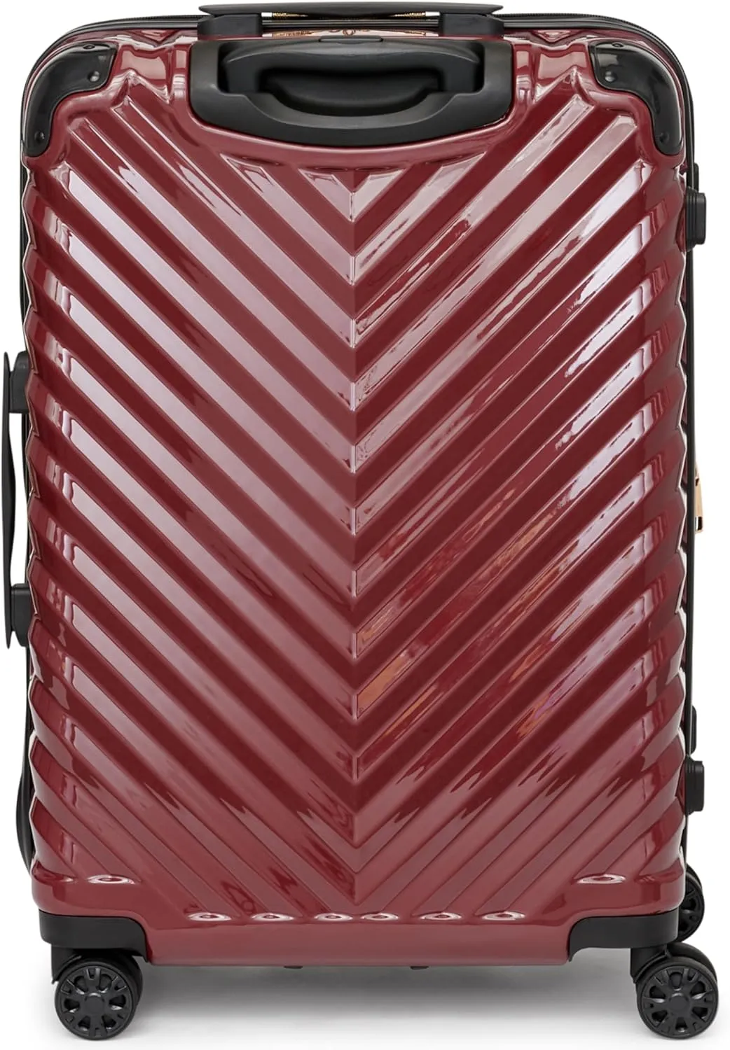 Karl Lagerfeld Paris Women's V-Stripe Upright Hardside Suitcase 24", Burgundy, One Size