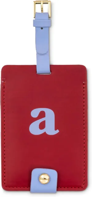 Kate Spade New York Leatherette Luggage Tag with Secure Strap, Colorful Suitcase Identifier for Travel, Monogram Bag Tag ID, A