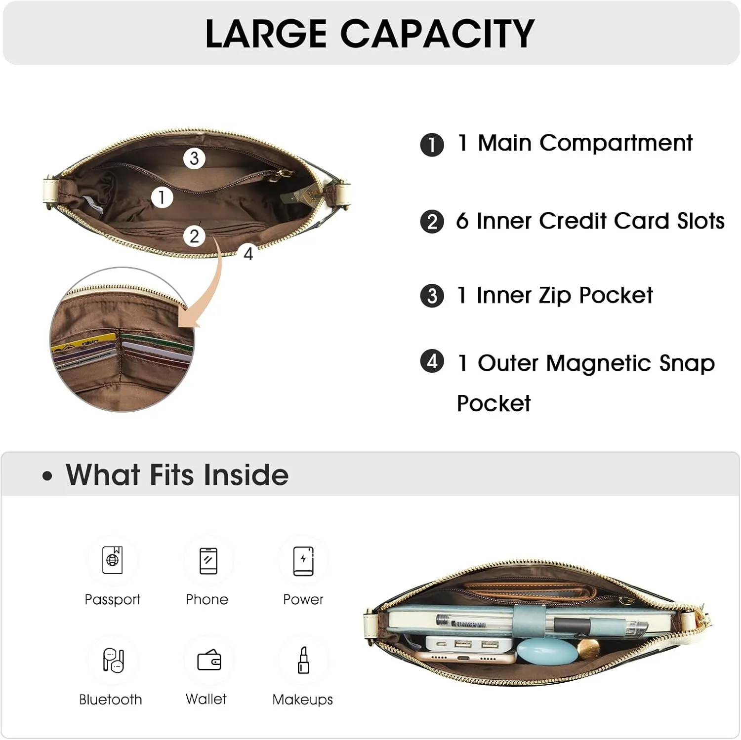 Kattee Leather Crossbody Bags for Women Trendy, Small Shoulder Purses and Handbags, Clutch Wristlet Wallet with 2 Straps