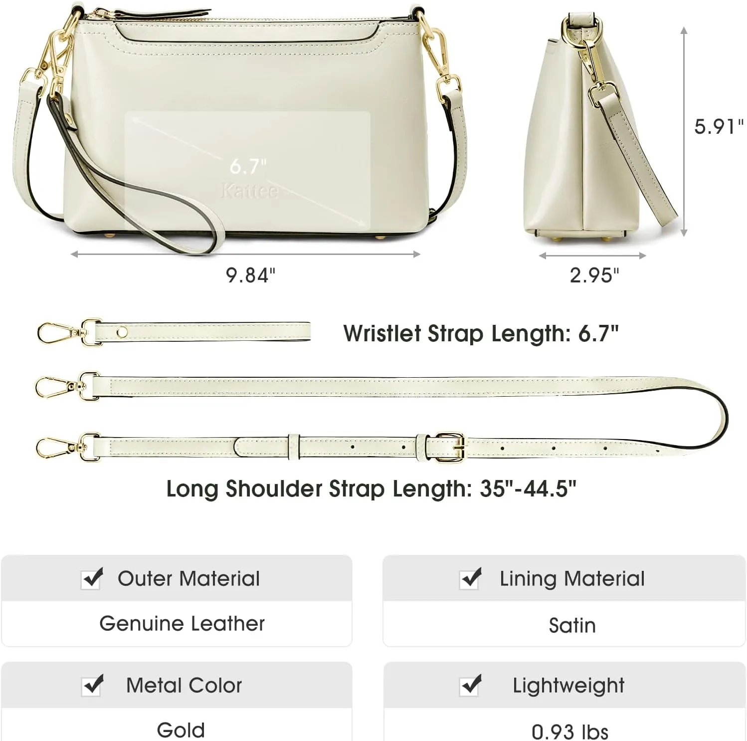 Kattee Leather Crossbody Bags for Women Trendy, Small Shoulder Purses and Handbags, Clutch Wristlet Wallet with 2 Straps