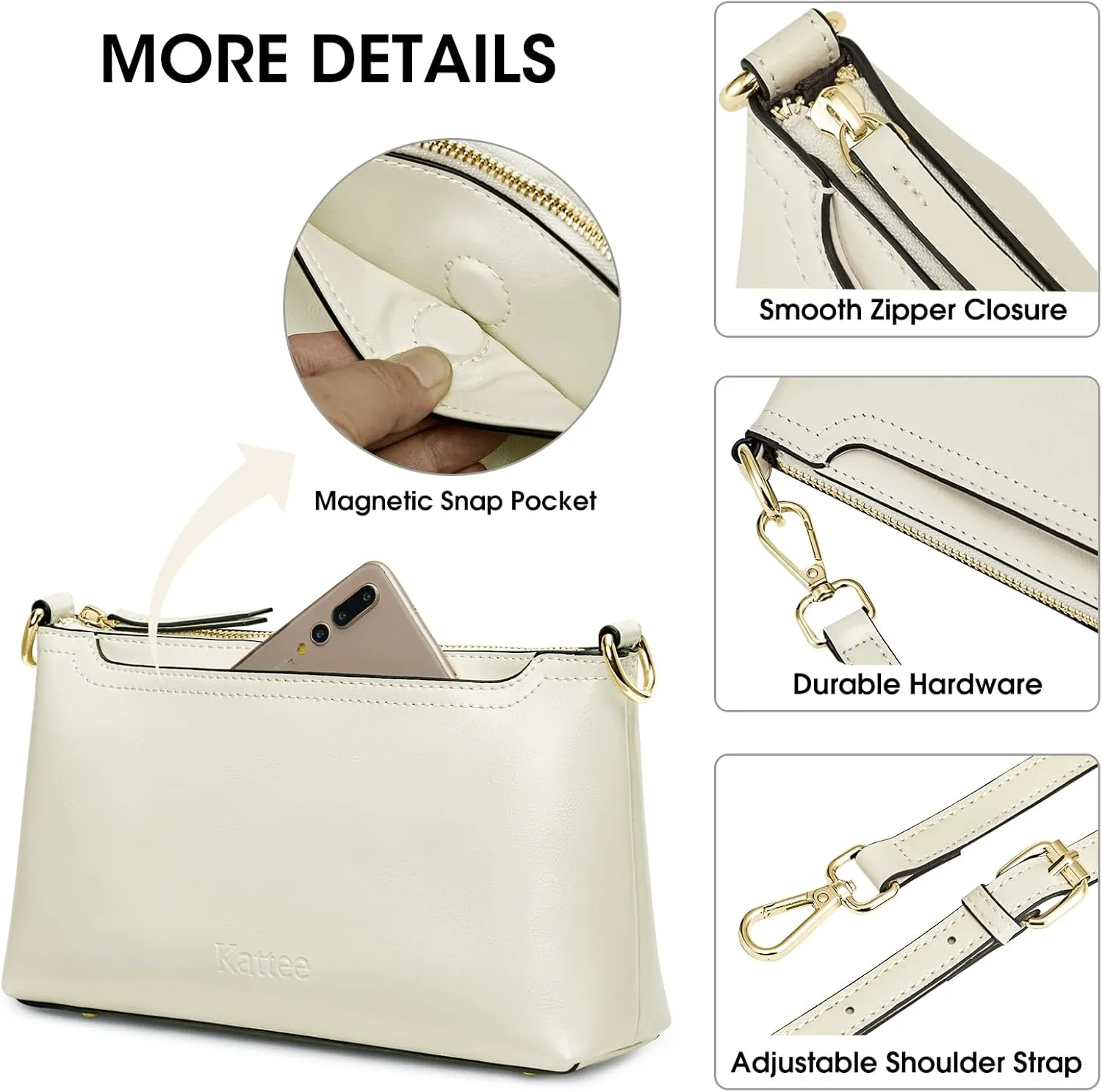 Kattee Leather Crossbody Bags for Women Trendy, Small Shoulder Purses and Handbags, Clutch Wristlet Wallet with 2 Straps