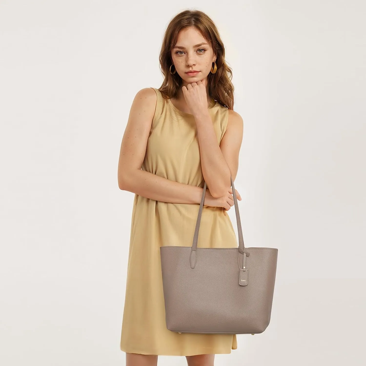 Kattee Leather Tote Bags for Women Shoulder Purses and Handbags Travel Work Bags with Wristlet Wallet 2-in-1