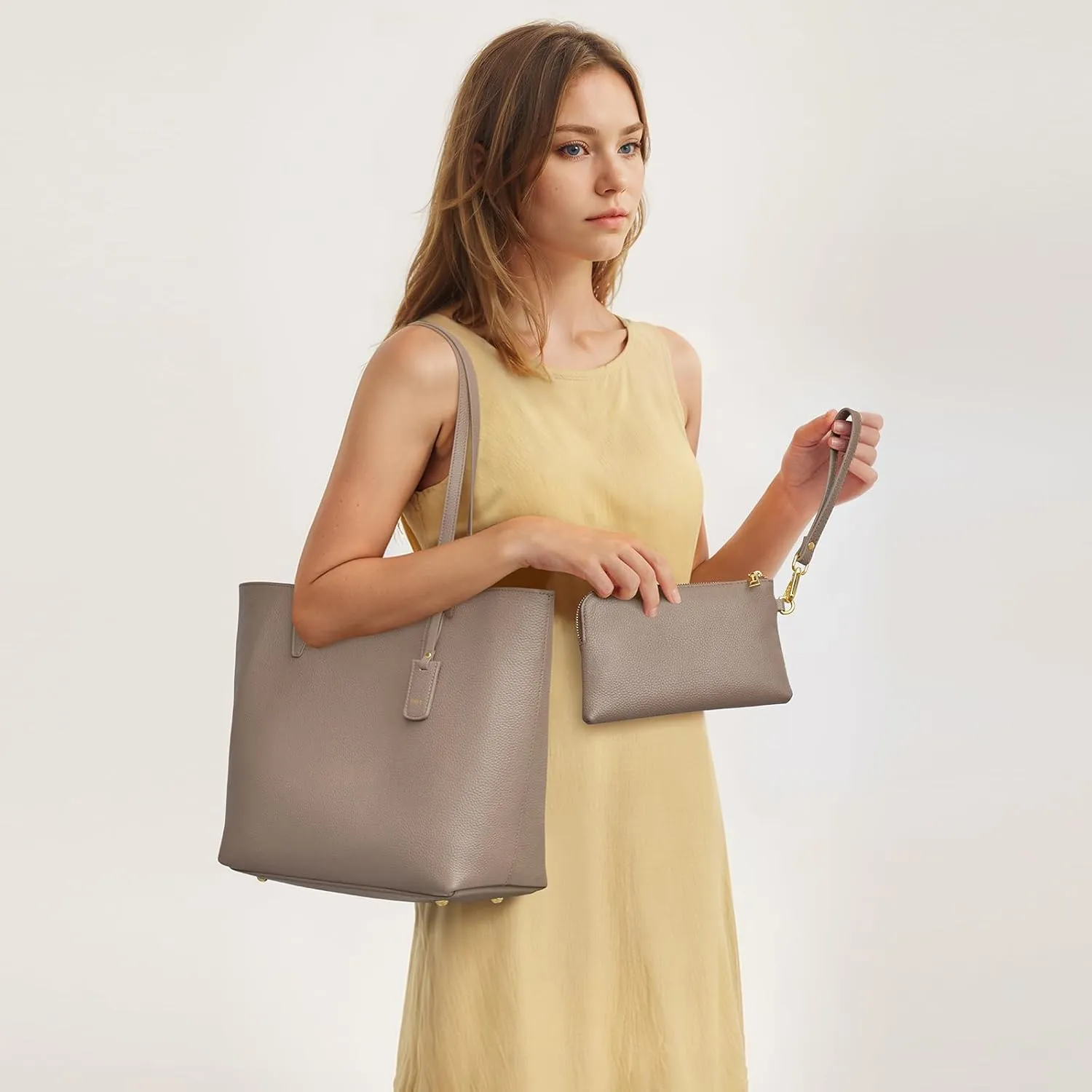 Kattee Leather Tote Bags for Women Shoulder Purses and Handbags Travel Work Bags with Wristlet Wallet 2-in-1