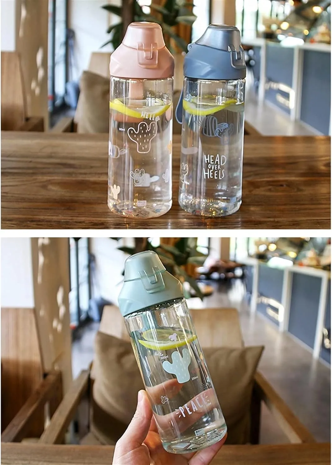 kettles Cute Sport Bottle for Students with Sealed Lid,Portable Clear Water Bottle,Protective Spout Cover,Large Cups for Students canteen(A)