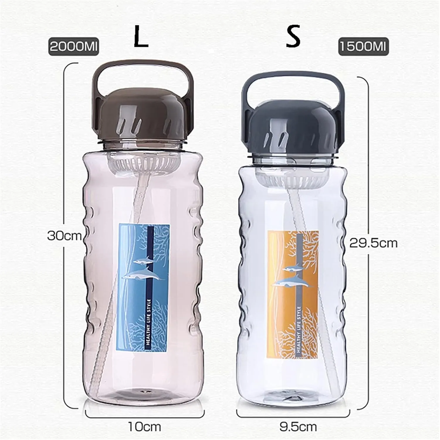 kettles Large Capacity 51 oz/68 oz Water Jug,Portable Handle,Oversized,Plastic,Leak proof Sports Bottles for Fitness/Outdoor Activity canteen(C,Large)
