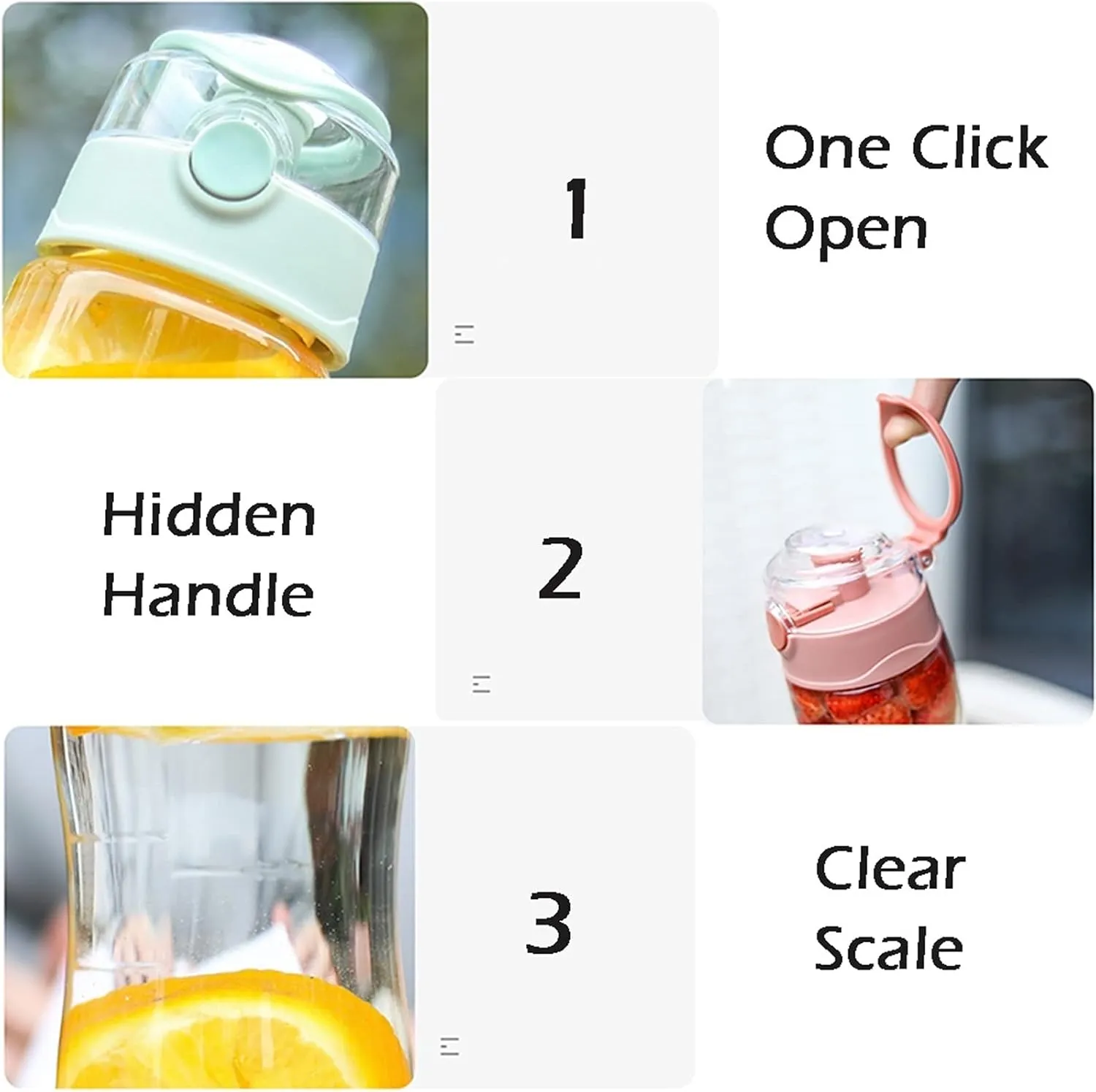 kettles Large Capacity Plastic Water Bottles with One-Click Push Button,Durable Portable Sports Bottles,Leakproof Cups Sealed Lid canteen(D)