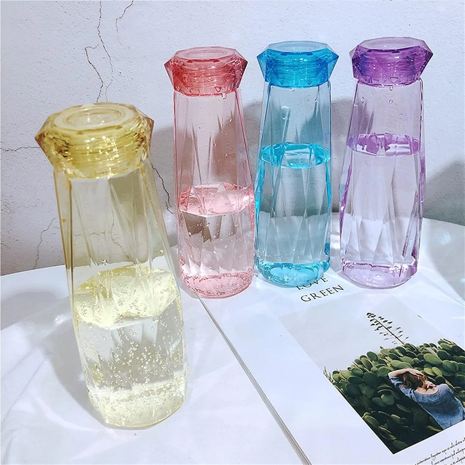 kettles Simple Portable Water Botttles,Creative Plastic Durable Sports Bottle,Clear Outdoor Cup-Leak Proof,Wide Mouth Transparent canteen(C)