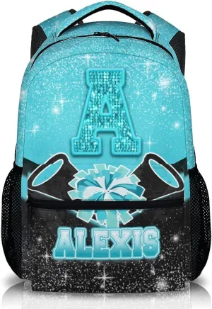 Kids Backpack for Girls Boys Kindergarten - Custom Glitter Cheer Backpack for Cheerleadings - 17 Inch Colorful Personalized Initial Name Bookbag for School Work Travel Hiking Gym Picnic
